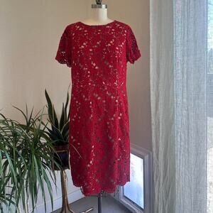 Talbots Women’s 12 Dress Red Lace Floral Cutout Sheath Dress